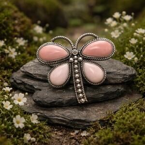 Pink Conch Dragonfly Southwestern Sterling Ring Size 9